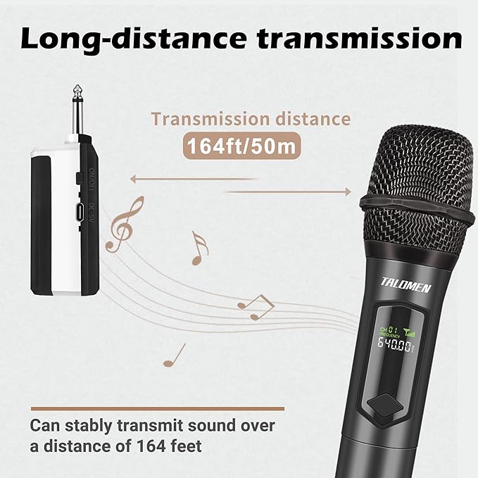 Wireless MicrophoneProfessional Dual Handheld Cordless Dynamic Mic System with Rechargeable Receiver(160 Ft)Karaoke Microphone Set for SingingKaraokeWeddingDJPartySpeechChurchK60-2