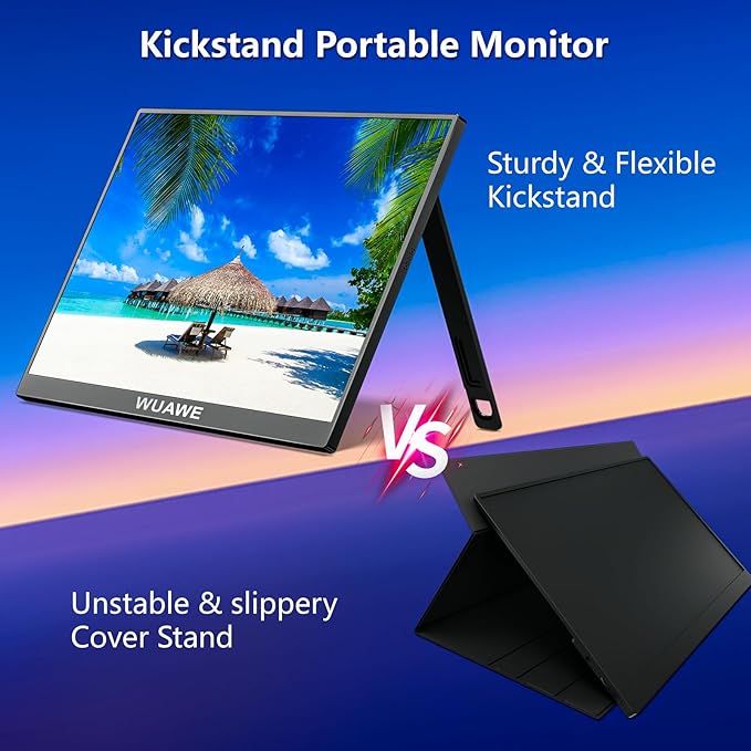 WUAWE Portable Monitor 16 1920x1200P 16:10 IPS Travel Monitor for Laptop with Built-in Stand 100% sRGB Control USB-C HDMIHDR Freesync Display Plug&ampPlay for Phone PS5 Switch(Black)