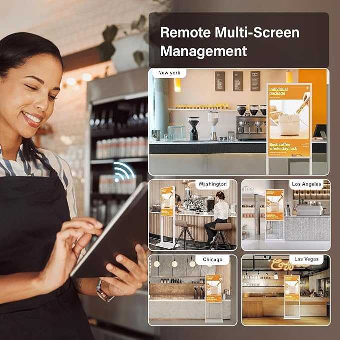 32 inch Digital Signage Kiosk 700 nits FHD Ultra-Bright Advertising Screen Floor Standing Digital Poster for Retail Displays and Trade Show Display Free Web Content Editor Android USB