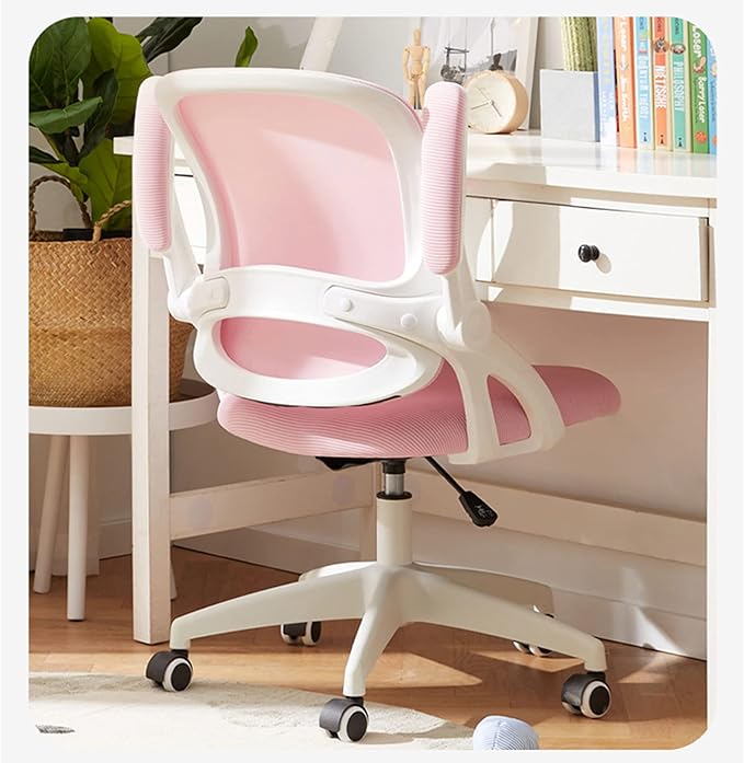 Mlaea Girl Bedroom Dressing Chair Breathable Desk Chair with Rolling Wheels Gaming Chair for Home Office Study(Size:47 * 45 * 85-95CMColor:Pink)