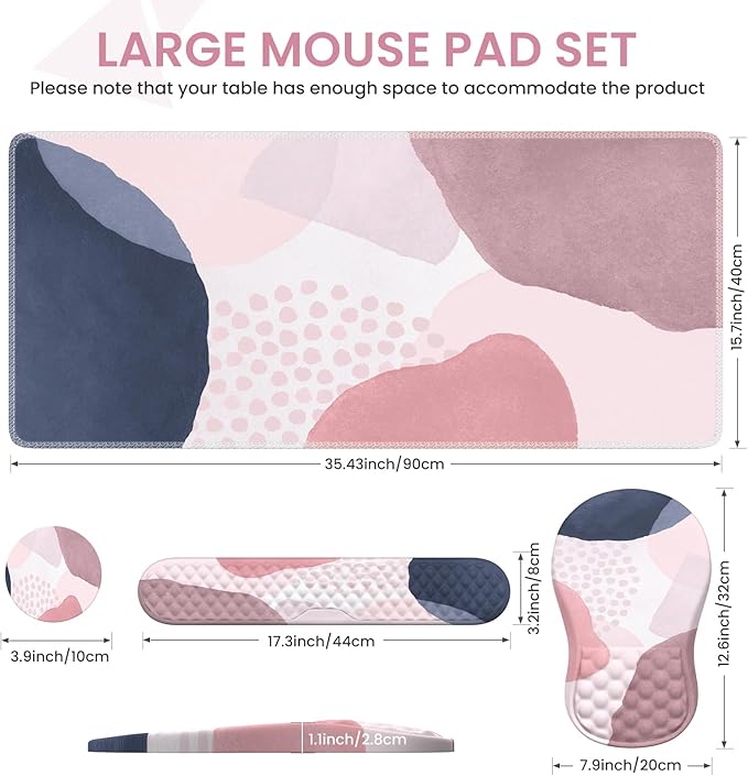 Desk Mat for Keyboard and Mouse Ergonomic Mouse Pad Set Pink Boho Navy
