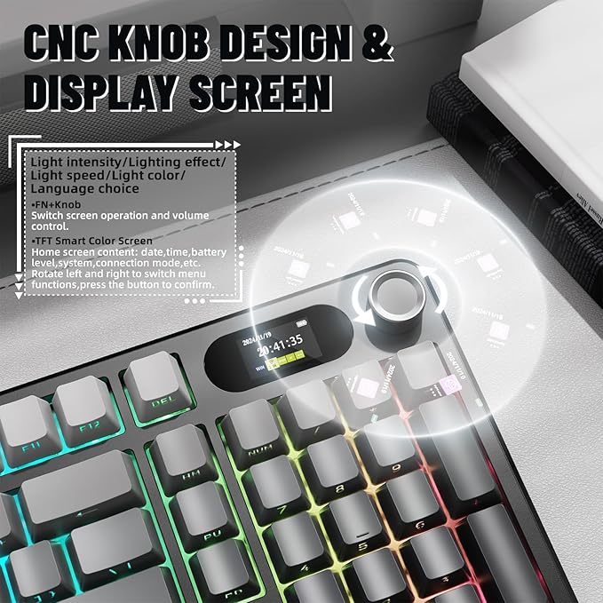 MAMBASNAKE Attack Shark X98 Pro Wireless Mechanical Keyboard with Screen &amp Knob2.4G/USB-C/BT5.0 Gasket Hot Swappable Creamy Keyboard102 Keys Web Driver RGB Gaming Keyboard for PC/Mac/PS4/Xbox
