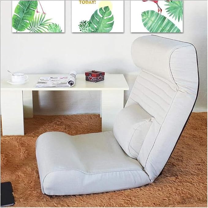 ELEFOCUS Folding Sofa Chair Folding Floor Chair Removable and Washable Computer Chair On Single Bed for Bay Window Balcony(Creamy-White)