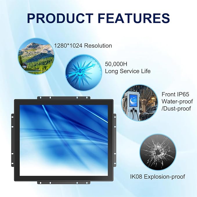 19 Inch 10-Point Multi-Touch Screen Monitor1280x1024 Industrial Touch Display with HD-MI+VGA Interface Black Open Frame Touch Monitor for Indusitrial Retail Commercial