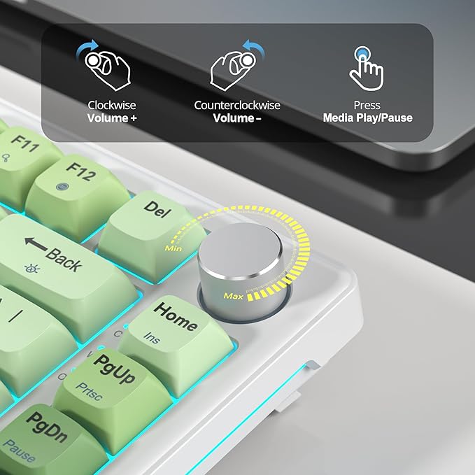 75% Creamy Mechanical Keyboard Green Hot Swap RGB Gaming Key Board with Knob Gasket Mount Wired TKL Keyboard 75 Percent Pre-lubed White Switch Creamy Sounding Keyboards (82 Matcha)