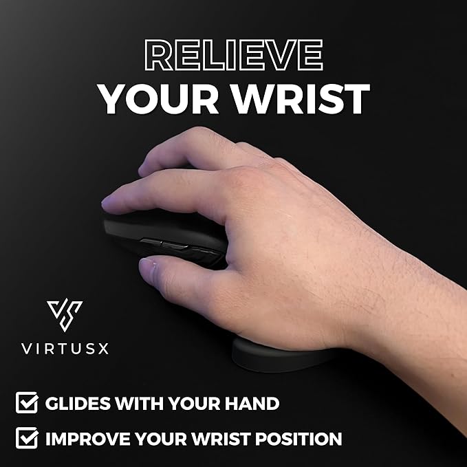 Virtusx Ergonomic Mouse Wrist Rest Gliding Palm Wrist Support Sliding Wrist Pad for Office Work Gaming Coding. Designed for Carpal Tunnel Syndrome and Pain Relief (Black)