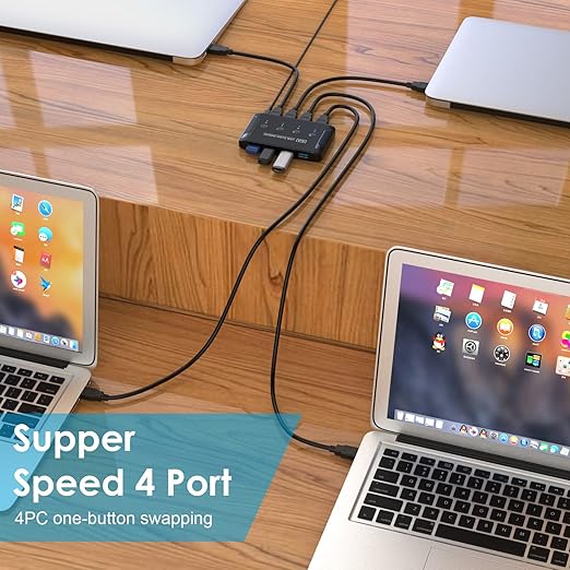 USB 3.0 Switch Premium USB Switcher Computers Sharing 4 USB Devices for Keyboard Mouse Printer Scanner Peripheral Switcher Box Compatible with Mac/Windows/Linux