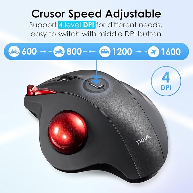 SANWA 2.4G Wireless Trackball Mouse Optical Ergonomic Rollerball Mice Programmable Silent Buttons USB-A &amp Type-C Receiver Thumb Control 4 DPI Rechargeable Compatible for PC Mac Windows La