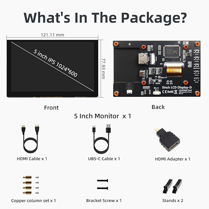 5 Inch HDMI Monitor 1024x600 LCD Touch Screen Display Mini Small Monitor for Raspberry Pi 5/4/3/2/B/B+ BB Black Win 11/10/8/7