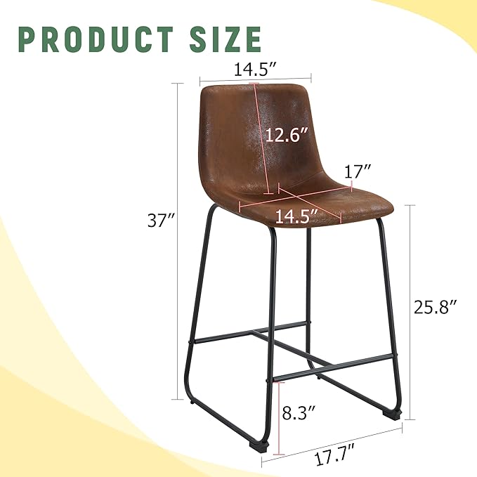 Modern Minimalist Style PU Material Bar Stool Brown Suitable for Kitchen Bar and Modern Home Design with Product Dimensions of 17.7 * 14.5 * 37 Inches.