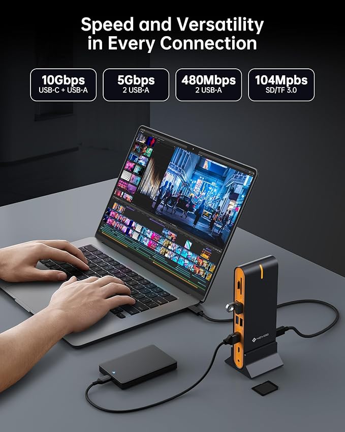 NOVOO Laptop Docking Station Dual Monitor 15 in 1 Triple Display 8K@30Hz DP Dual 4K@60Hz HDMI 10Gbps USB-A/C SD/TF 1Gbps Ethernet Dual Monitor Adapter Dock for MacBook Windows Laptops
