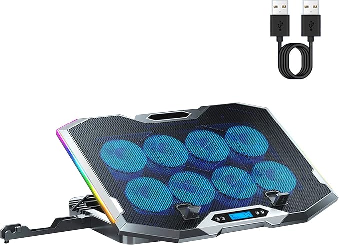 Gaming Laptop Cooling Pad 8 Fans Quiet Radiator Notebook Bracket Adjustable Phone Stand for Laptop 12-18inch