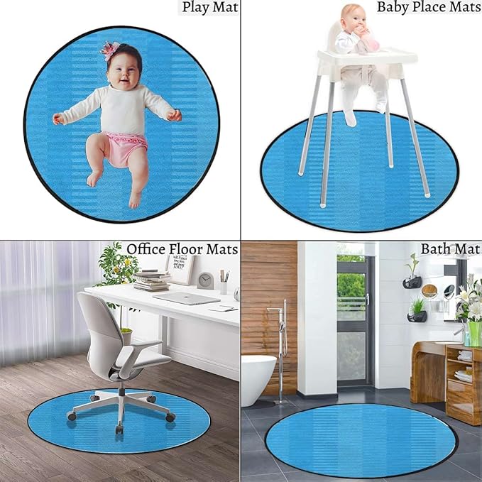Abstract Gaming Chair Mat for Hardwood Floor Anti-Slip Floor Protector Game Controller Rubber Gaming Computer Chair Mat Stripes PatternTurquoise Blue Diameter 43.3 in