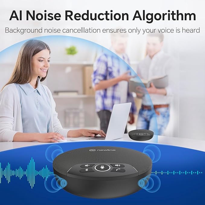 N newline USB Conference Microphone Speaker with Dongle Bluetooth Speakerphone 360° Voice Pickup 4 Mics Portable USB Speakerphone w/Noise Reduction for Home Office Meeting Teams Zoom NewPie 30