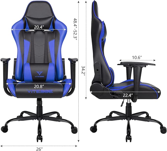 PUKAMI Gaming Chair High Back Gaming Chair for Teens Ergonomic Racing Chair Computer Desk Chair with Massage Lumbar Support and Headrest Girl Gamer Chair with Height Adjustable (Blue)