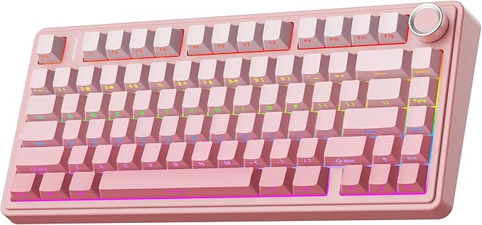 EPOMAKER X Aula F75 75% Wireless Gaming Keyboard BT/2.4GHz/USB-C Hot Swappable Creamy Mechanical Keyboard with 5-Layer Padding&ampKnob NKRO RGB (Pink)