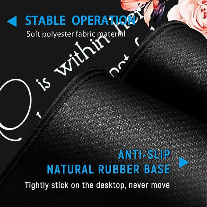 Keyboard Mouse Pad Wrist Rest Support Set Extended Gaming Mouse Pad Large XXL Mousepad + Ergonomic Memory Foam Wrist RestOffice Desk Mat Waterproof Writing Pad Peony Flower Psalm 46:5 Black