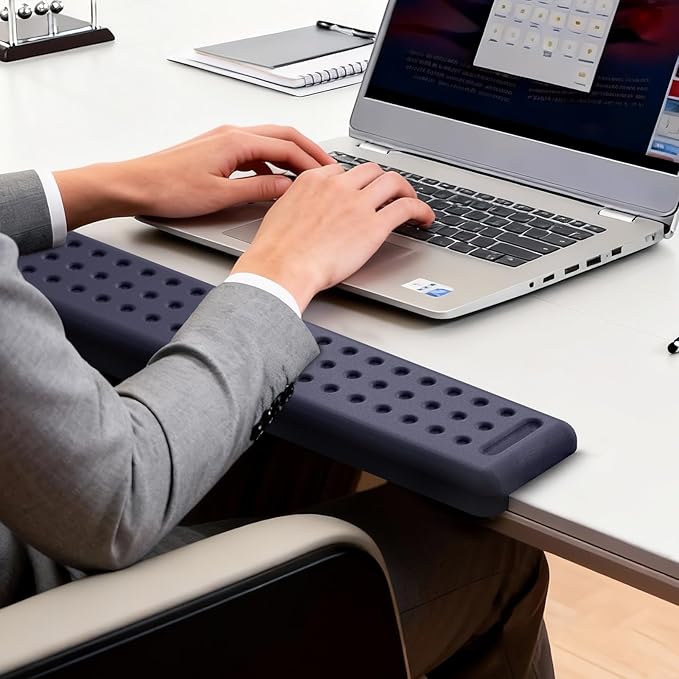 Leolee L-Shaped Desk Long Wrist Rest Elbow 60CM Deep Blue Memory Foam Arm Rest for Desk with Non-Slip Base Ergonomic Desk Edge Cushion Wrist Support for Computer Keyboard Typing Office Home