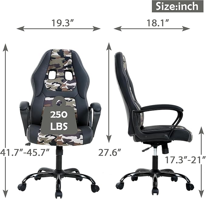 Massage Gaming Chair Gaming Chair with Massager Massage Lumbar Support Gaming Chairs for Adults Office Gaming Chair with 360°Swivel Comfortable Gaming Chair with Height Adjustable Camo &amp Bla