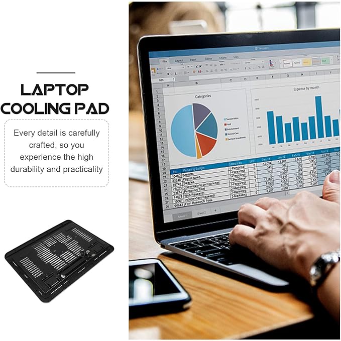 BESPORTBLE Silent Laptop Cooling Pad Stand with USB Fan 14-inch Black Computer Cooler for Home Office and Gaming Adjustable Laptop Support for Overheating Prevention