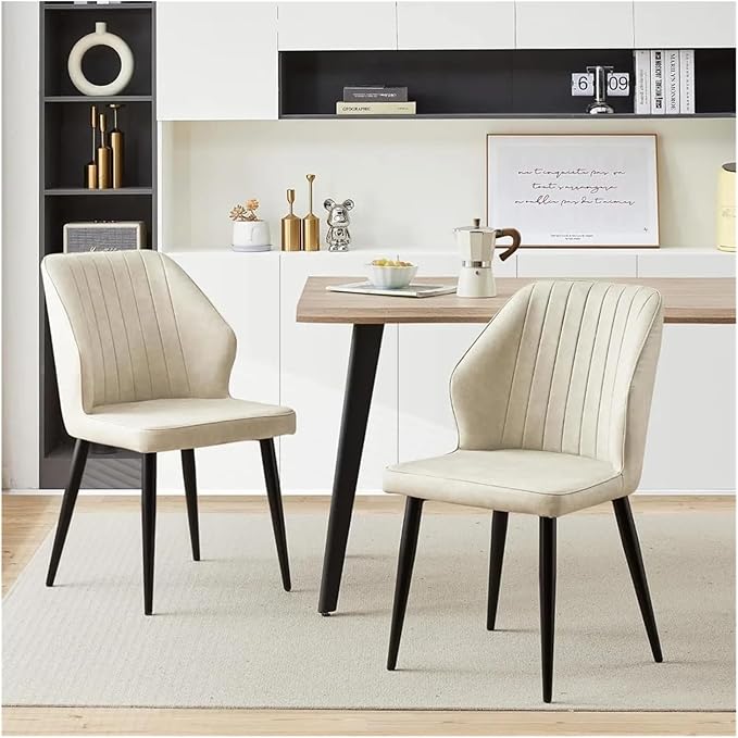 Adjustable Office Computer Chair with Armrest 1pcs Leather Upholstered Kitchen Dining Chairs with Curved Backrest and Metal Legs(Light Grey)