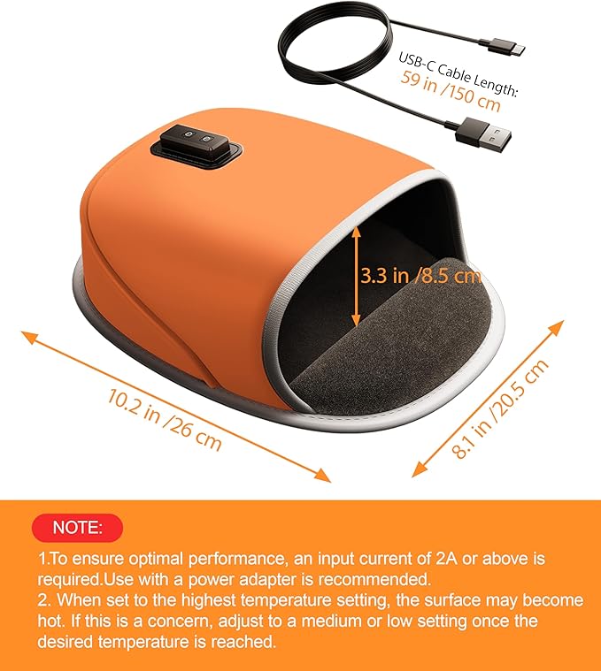 Heated Mouse Pad Hand Warmer 3-Temperature &amp Timer Dual-Sided Heating Hand Warmer Mouse Pad with Ergonomic Wrist Support Design Desk Warmer Universal Accessories for Computer Desk-Orange