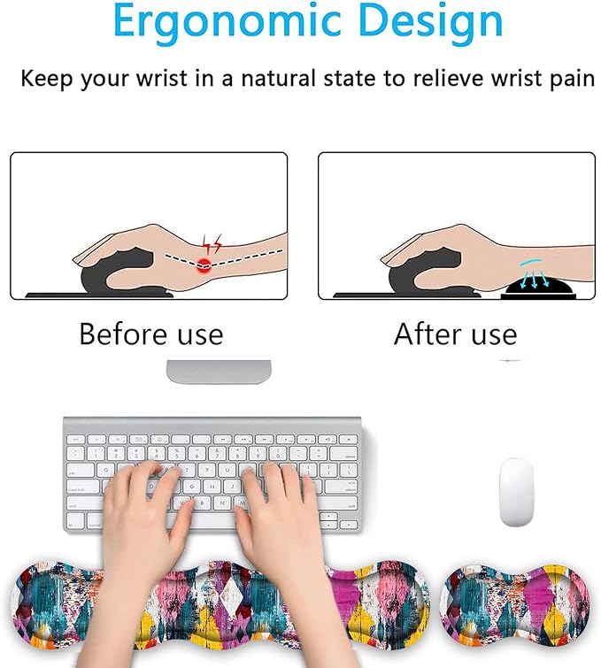 Keyboard Wrist Rest SetMemory Foam Wrist Support Mouse Pad31.5x11.8 Desk Mat for Comfortable Typing &amp Pain ReliefNon-Slip Base for Office &amp Home Use - Vintage Geometric Print Vector