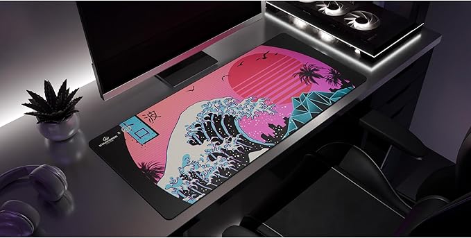 Retro Wave Gaming Desk Mat – Large Extended Mouse &amp Keyboard Pad