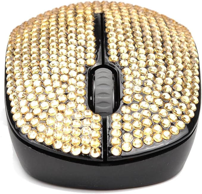 Diamond Crystal Handmade Bling Dazzling Wireless Mouse 2.4G Noiseless Mouse with USB Receiver Portable Computer Mice for PC Tablet Laptop Notebook - Gold