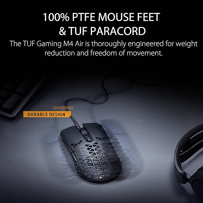 ASUS TUF M4 Air Wired Gaming Mouse - P307 Durable and Ultralight Air Shell Design 16000 dpi Optical Sensor Six Tactile programmable Buttons IPX6 Water Resistance Black Color