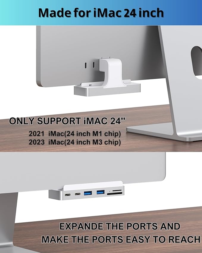 6-in-1 USB C Hub for iMac 24 inch (M1/M3/M4) USB Adapter Multiport with Type-C 10Gbps SD/TF Card Reader Compatible | iMac Accessories
