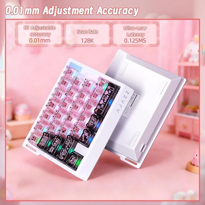 A.JAZZ AK029 Wired 29 Keys One-Handed RGB Gaming Keyboard with 8000HZ0.01mm RT Magnetic Switches Adjustable ActuationHotswappable Mechanical KeyboardAluminum PlateWeb Driver for Gamers-Black Pink