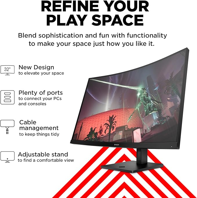 HP OMEN 32c QHD 165Hz Curved Gaming Monitor QHD Display (2560 x 1440) VA Panel 99% sRGB 90% DCI-P3 16:9 AMD FreeSync Premium Technology 32c (2023)