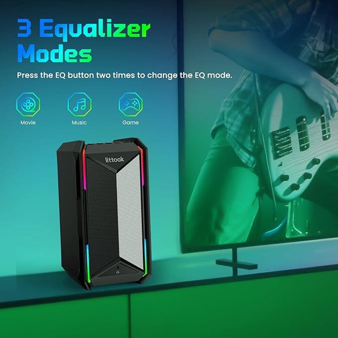 Computer Speakers for Music and Gaming DC Adapter Powered Speakers for Desktop PC or Laptop Bluetooth 5.3 Desktop Speaker 10 RGB Modes 3.5mm Aux in Headphone Port Type-c Port 30W 3 EQ
