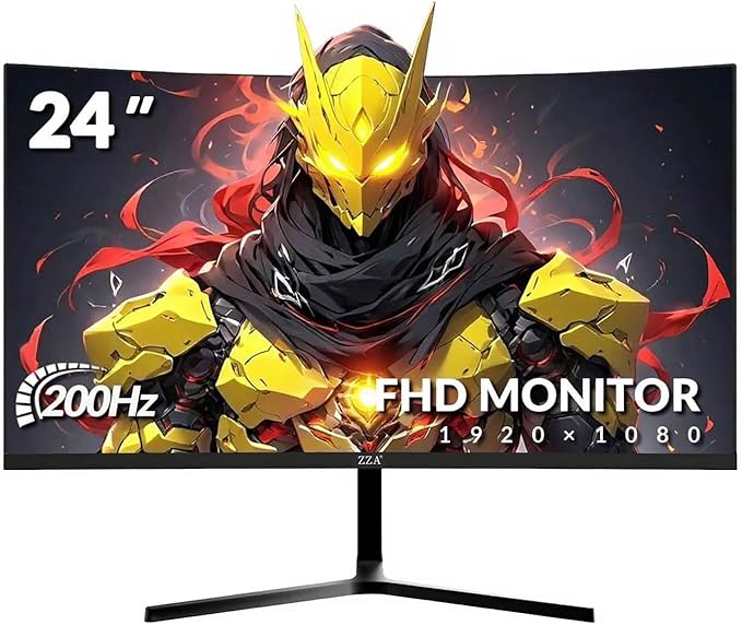 ZZA 24 Inch FHD 1080P 200Hz|144Hz Curved Gaming Monitor 1ms MPRT VA Panel 2800R Curvature AMD FreeSync Ultra-Thin Bezel for Esports PS5 Xbox Series X/S PC VESA Mount