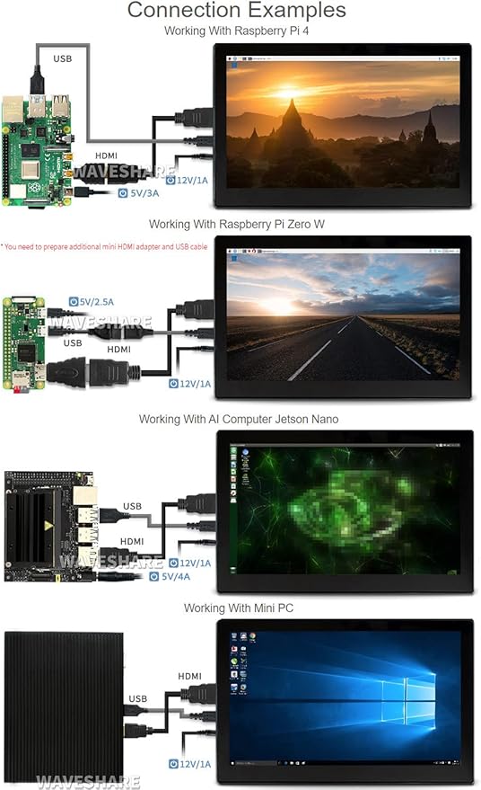 waveshare 13.3inch Capacitive Touch Screen LCD V2 with Case Compatible with Raspberry Pi 4B/3B+/3A+/2B/B+/A+/Zero/Zero W/WH/Zero 2W CM3+/4 1920×1080 Resolution HDMI IPS Supports Jetson Nano/Windows