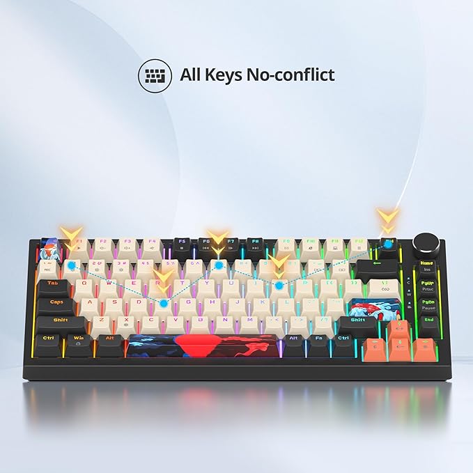 Fogruaden Wired 75 Percent Gaming Keyboard RGB Backlit 75% Percent Mechanical Keyboard Gasket Mount TKL Mechanical Keyboard Hot Swappable Red Switch NKRO Compact Gaming Keyboard with Volume Knob
