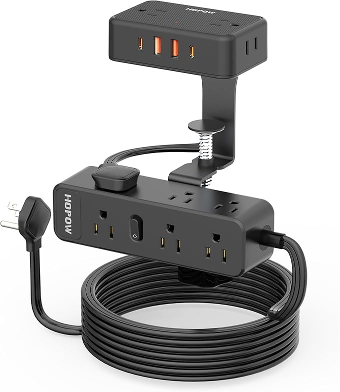 15 FT Dual Layer Desk Clamp Power Strip Desktop Edge Mount Charging Station with 13 Outlets 4 USB Ports (2 USB C) Under Desk Surge Protector(1700 Joules) Extension Cord for Office Home