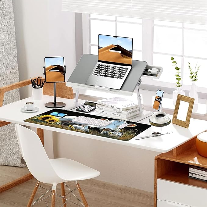 Keyboard Mouse Pad Set Extended Gaming Mouse Pad+Ergonomics Keyboard Wrist Rest Support Memory Foam Easy Typing Pain Relief 4Pcs XL Ultra Thick Desk MatWhite Cow Sunflowers