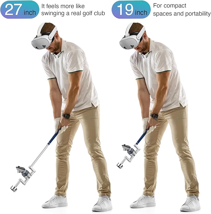 YEZRO All-New VR Golf Club Attachment for Meta Quest 3s/3/2 &amp Pro – Dual Length 27” or 19” Adjustable Weighted Handle for Realistic Swing Fits Left &amp Right Controllers
