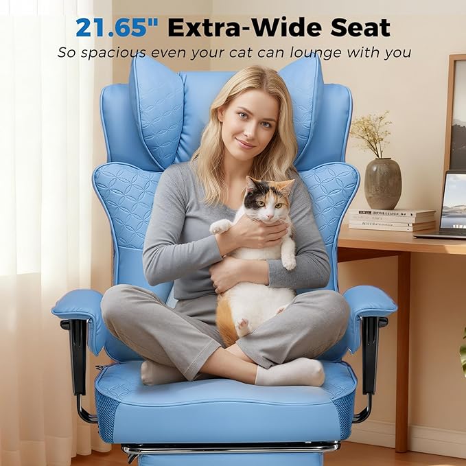 GTPLAYER Big and Tall Office Chair 400LBS Wide Ergonomic Gaming Chair with Deluxe Embossing Designed Leather with Foot Rest150°Reclining Adjustable Soft Armrests Pocket Spring Back Support and Pillow
