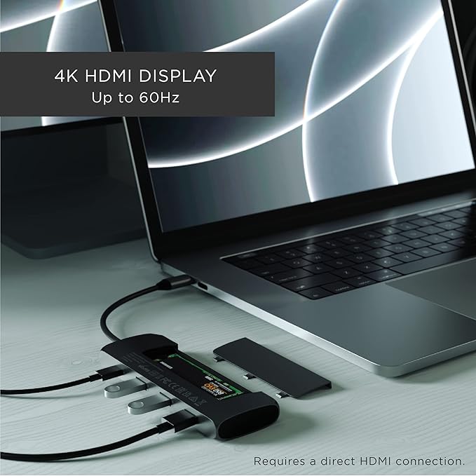 Satechi USB C Hub Multiport Adapter with M.2 SATA SSD Enclosure 4K HDMI 100W USB C PD Charging 2 USB-A Data Ports for MacBook &amp Windows - Black