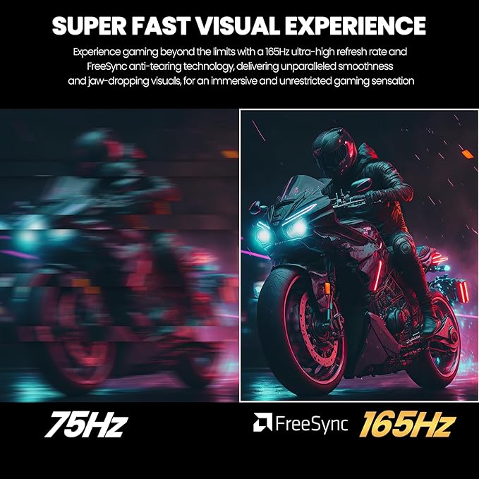 CRUA 24.5Inch Gaming Monitor 144Hz/165Hz FHD(1920x1080P) 120% sRGB Computer Monitor Height/Pivot/Swivel/Tilt Adjustable Vertical Monitor Support FreeSync DPHDMI Wall Mount (75mmX75mm)
