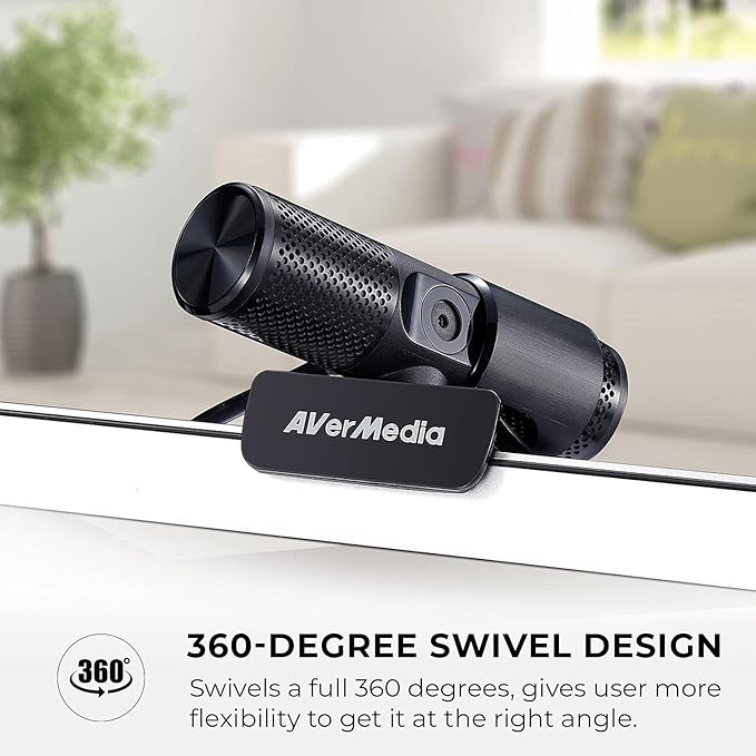 AVerMedia Live Streamer Cam 313 - Full HD 1080P Webcam with Privacy Shutter Dual Microphone 360 Degree Swivel for Video Conference - NDAA Compliant (PW313)