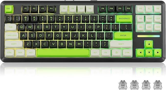 Redragon K734B Wireless Mechanical Keyboard3-Modes Bluetooth Gasket Hot Swappable TKL RGB Custom KeyboardPre-lubed Switches 81 Keys PBT Keycaps South-Facing LEDs Socket
