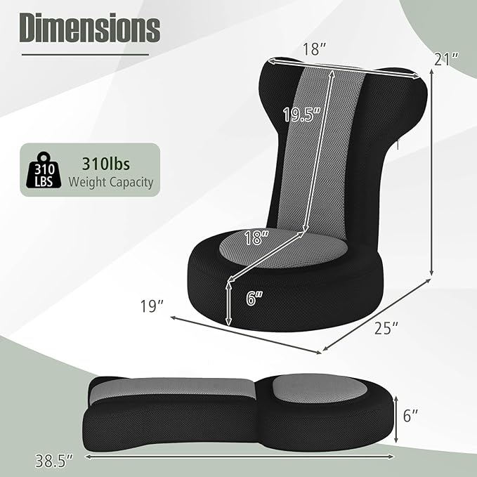 GOFLAME Folding Floor Chair Lazy Sofa Chair with Adjustable Headrest &amp Backrest Sponge Padded Seat Cushion Portable Floor Gaming Chair for Adults Teens Grey