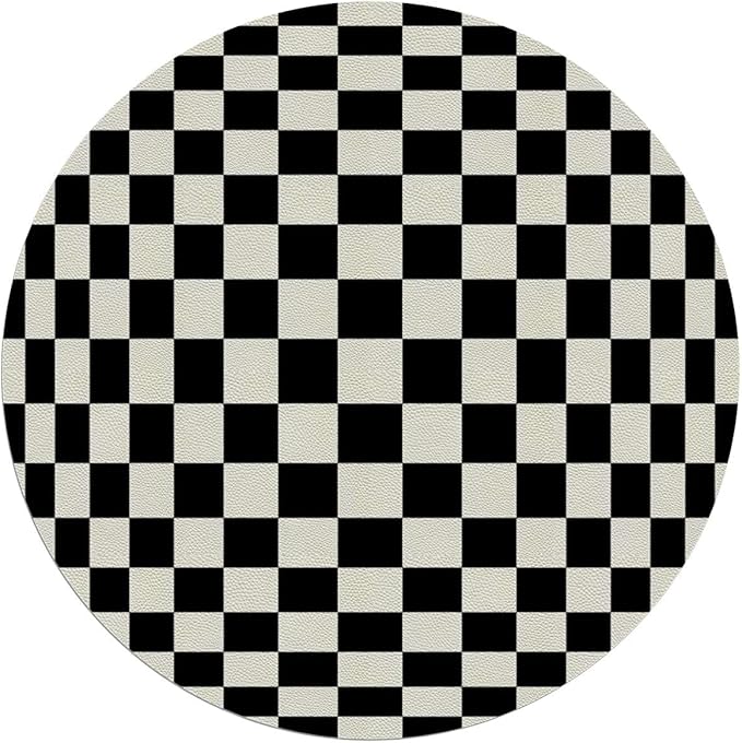 White Charcoal PU Leather Office Chair Mat for Hardwood Floor Checkers Game Geometric Grid Style Computer Chair Matfor Rolling ChairLarge Floor Protector Checkered Diameter 35.4 in