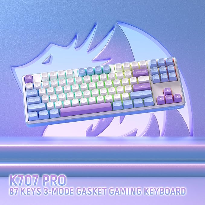 Redragon K707 PRO 80% Wireless Gasket RGB Gaming Keyboard 3-Modes 87 Keys TKL Mechanical Keyboard w/Hot-Swap Socket PBT Round Keycaps &amp 5-Layer Noise Dampening Custom Linear Switch