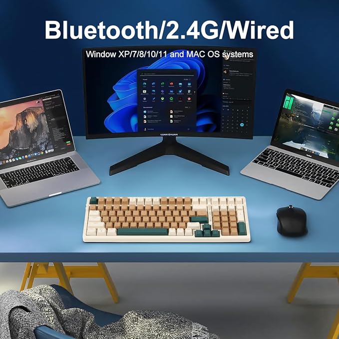 Wireless Mechanical Keyboard Triple Mode 2.4G/USB-C/BT Gaming Keyboards 100 Keys Backlit Red Switch Keyboard | Rechargeable Mechanical Gaming Keyboards (Brown Combo Red Switch)