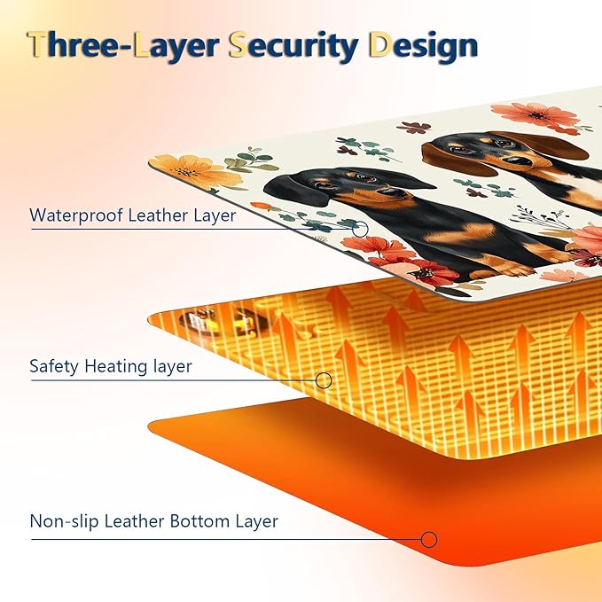 Heated Mouse Pad with 3 Temperature Settings(104°F–122°F)Large 31.5x13 Inch PU Leather Heated Desk MatWaterproof Warming Pad for OfficeGaming &amp Cold Hands ReliefDogs and Flowers